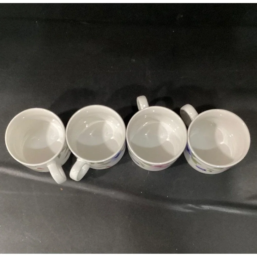 Oneida Majesticware Freesia Coffee Cups, Set of 4, Vintage Floral Stoneware Mugs